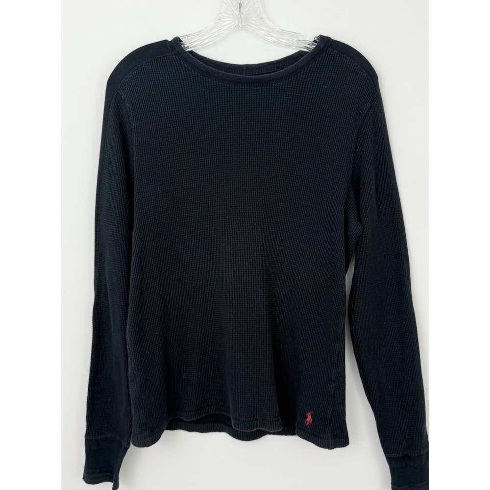 POLO Ralph Lauren Mens Waffle Thermal Knit SHIRT sz M Navy Blue Long Sleeve Y2K